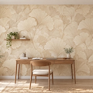 Ginkgo Leaf Wallpaper Botanical Pattern Neutral Tones