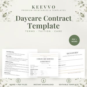 Daycare Contract Template Printable | Childcare Service Agreement: Tuition, Policies & Fees
