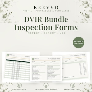 DVIR Bundle | Truck Driver Inspection Forms: Pre-Trip Checklist, DVIR Report, Post-Trip & 30-Day Log Book (Fillable PDF + Word)