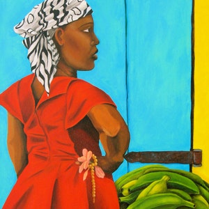 Portrait painting of Haitian Woman at the Marketplace, Giclee Art Print
