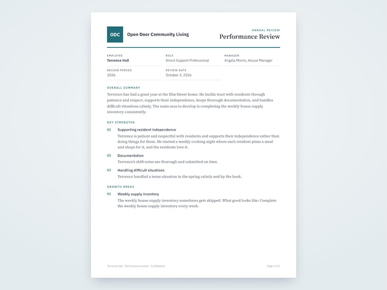 Direct Support Professional Evaluation Form, Written From Your Voice ...