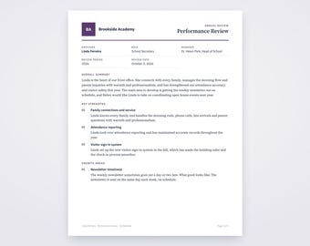 School Secretary Evaluation Form, Written From Your Voice Notes, Printable Template PDF