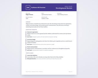 Preschool Teacher Evaluation Form, Written From Your Voice Notes, Printable Template PDF