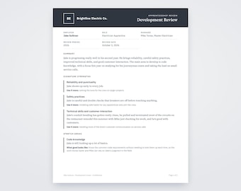 Electrician Apprentice Evaluation Form, Written From Your Voice Notes, Printable Template PDF