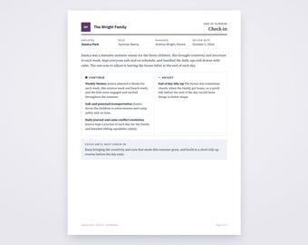 Summer Nanny Review Template, Written From Your Voice Notes, Printable Family Employer PDF