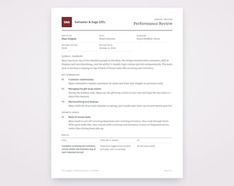 Sjabloon voor functioneringsgesprek, geschreven op basis van uw spraakmemo's, afdrukbaar PDF-bestand