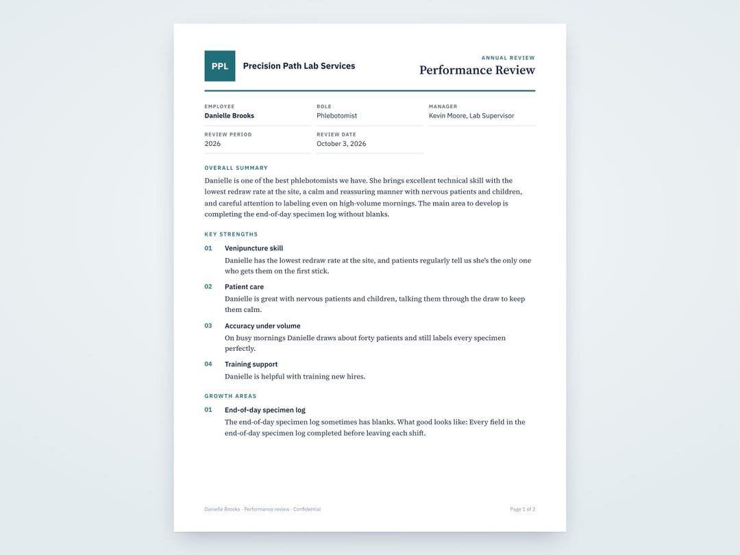 Phlebotomist Evaluation Form, Written From Your Voice Notes, Printable ...