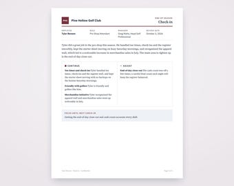 Golf Course Employee Evaluation Template, Written From Your Voice Notes, Printable Performance Review PDF