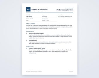 Sjabloon voor functioneringsgesprek, geschreven op basis van uw spraakmemo's, afdrukbaar beoordelingsformulier (pdf)
