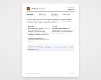 Swim Instructor Evaluation Form, Written From Your Voice Notes, Printable Template PDF