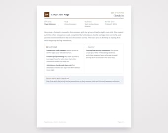 Camp Counselor Evaluation Template, Written From Your Voice Notes, Printable Performance Review PDF