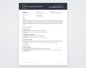 Apprentice Evaluation Template, Written From Your Voice Notes, Printable Performance Review PDF