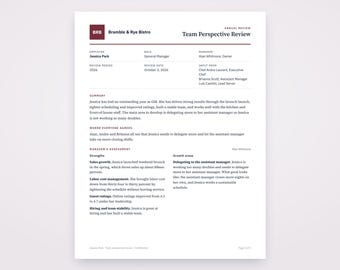 General Manager Evaluation Form, Written From Your Voice Notes, Printable Template PDF