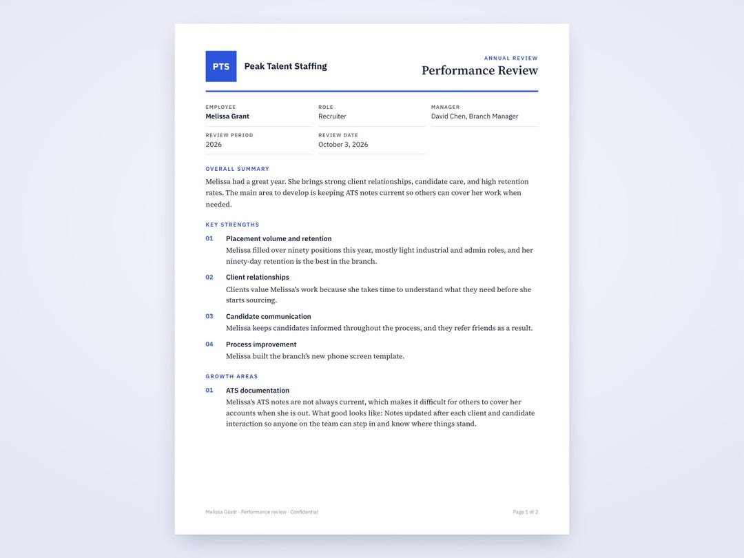 Recruiter Evaluation Form, Written From Your Voice Notes, Printable ...