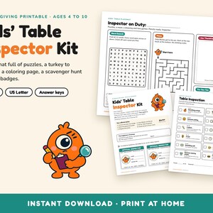 Thanksgiving Kids Activity Pack Printable, Kids Table Placemat, Word Search, Maze, Disguise a Turkey, Coloring Page, Scavenger Hunt image 1