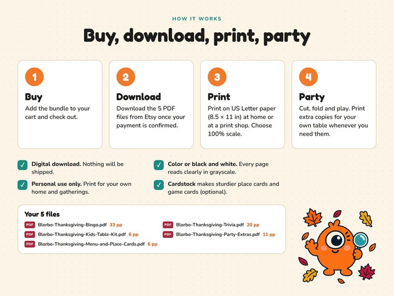 Thanksgiving Games Bundle: Bingo, Trivia, Kids Table Kit, Menu, Place Cards (PDF) image 4