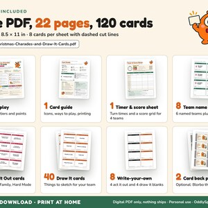 Gioco di mimo natalizio stampabile, 120 carte da mimare e disegnare, modalità difficile per bambini e famiglie, gioco per feste natalizie, download immediato in PDF immagine 2