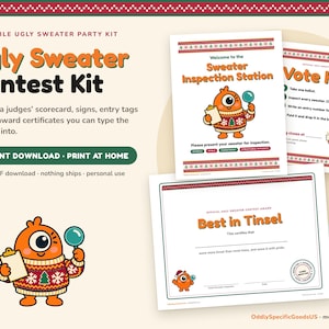 Ugly Sweater Contest Kit Printable, Voting Ballots, Fillable Award Certificates, Judges Scorecard, Office Christmas Party Game, Instant PDF imagem 1
