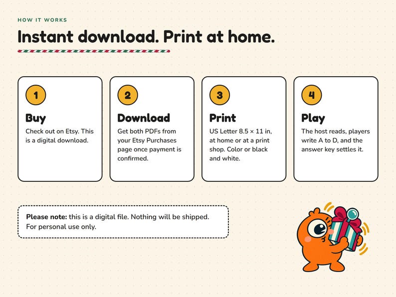 Printbaar kerstquizspel, familie- en volwassenenversie, 60 vragen met antwoorden, voor kinderen en volwassenen, leuk spel voor een kerstfeest. afbeelding 4