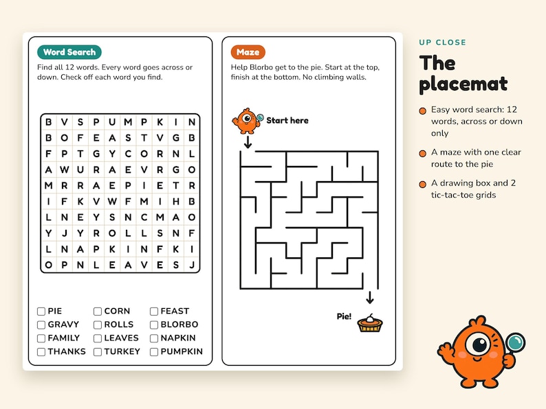 Thanksgiving Kids Activity Pack Printable, Kids Table Placemat, Word Search, Maze, Disguise a Turkey, Coloring Page, Scavenger Hunt image 3