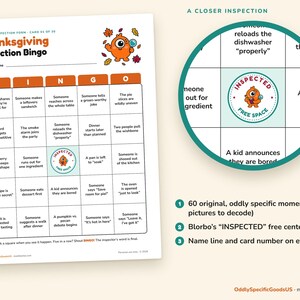 Bingo del Ringraziamento stampabile, 30 cartelle uniche, divertente gioco per la cena in famiglia, bingo "trova il momento giusto" per bambini e adulti, download immediato in PDF. immagine 3