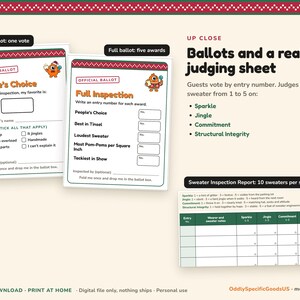 Ugly Sweater Contest Kit Printable, Voting Ballots, Fillable Award Certificates, Judges Scorecard, Office Christmas Party Game, Instant PDF imagem 3