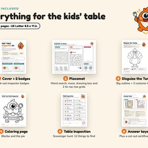 Thanksgiving Kids Activity Pack Printable, Kids Table Placemat, Word Search, Maze, Disguise a Turkey, Coloring Page, Scavenger Hunt image 2