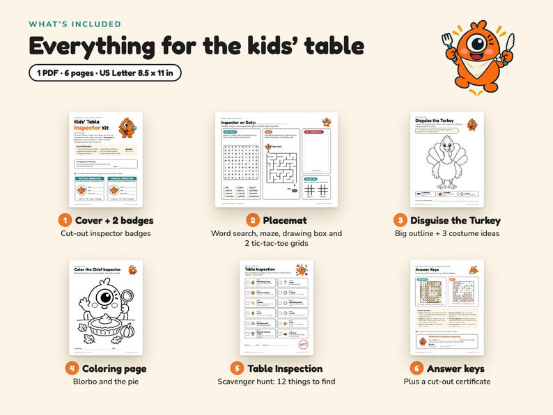 Thanksgiving Kids Activity Pack Printable, Kids Table Placemat, Word Search, Maze, Disguise a Turkey, Coloring Page, Scavenger Hunt image 2
