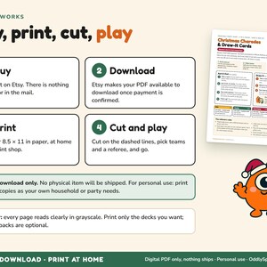Gioco di mimo natalizio stampabile, 120 carte da mimare e disegnare, modalità difficile per bambini e famiglie, gioco per feste natalizie, download immediato in PDF immagine 4