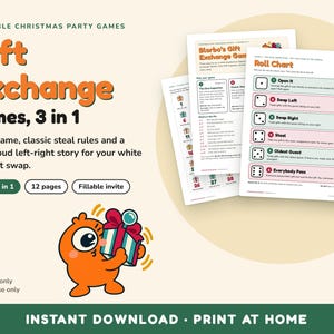 ホワイトエレファントゲーム（印刷可能）、ギフト交換ダイスゲーム、スティールルール、レフトライトストーリー、ヤンキースワップ、クリスマスオフィスパーティーゲーム（PDF） 画像 1