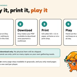 Bingo del Ringraziamento stampabile, 30 cartelle uniche, divertente gioco per la cena in famiglia, bingo "trova il momento giusto" per bambini e adulti, download immediato in PDF. immagine 4