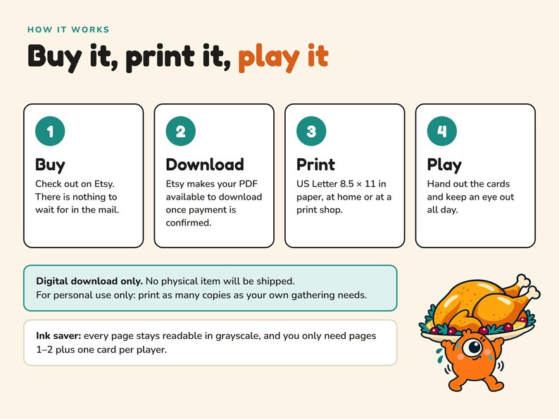 Bingo del Ringraziamento stampabile, 30 cartelle uniche, divertente gioco per la cena in famiglia, bingo "trova il momento giusto" per bambini e adulti, download immediato in PDF. immagine 4