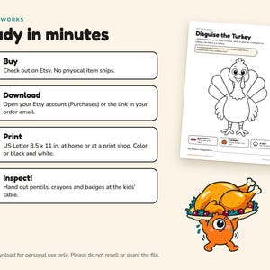 Thanksgiving Kids Activity Pack Printable, Kids Table Placemat, Word Search, Maze, Disguise a Turkey, Coloring Page, Scavenger Hunt image 4