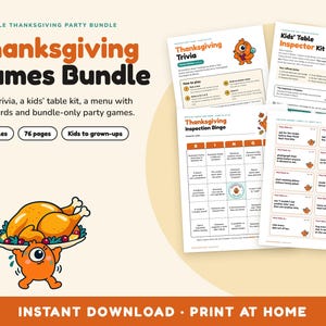 Thanksgiving Games Bundle: Bingo, Trivia, Kids Table Kit, Menu, Place Cards (PDF) image 1