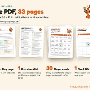 Bingo del Ringraziamento stampabile, 30 cartelle uniche, divertente gioco per la cena in famiglia, bingo "trova il momento giusto" per bambini e adulti, download immediato in PDF. immagine 2