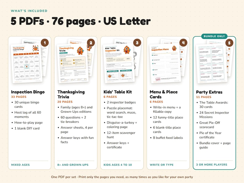 Thanksgiving Games Bundle: Bingo, Trivia, Kids Table Kit, Menu, Place Cards (PDF) image 2