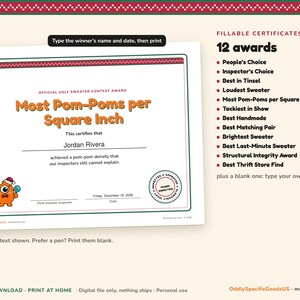 Ugly Sweater Contest Kit Printable, Voting Ballots, Fillable Award Certificates, Judges Scorecard, Office Christmas Party Game, Instant PDF imagem 5