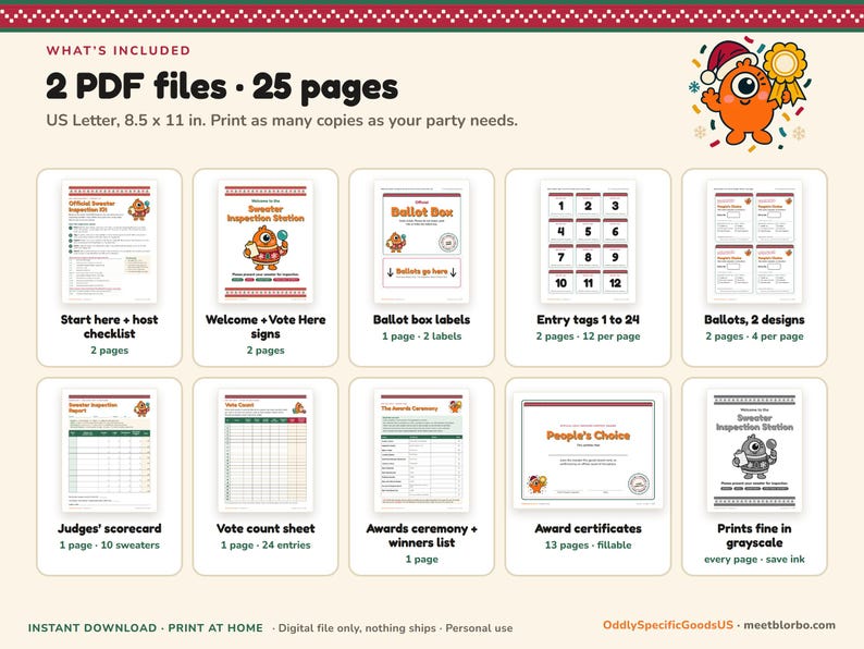 Ugly Sweater Contest Kit Printable, Voting Ballots, Fillable Award Certificates, Judges Scorecard, Office Christmas Party Game, Instant PDF imagem 2