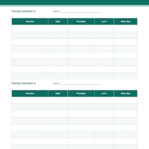 Family Vaccination Record Printable, Immunization Tracker with Due Date Log for 5 Members PDF