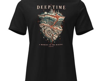 Women's Geology Graphic T-Shirt: Deep Time Relaxed Fit Fossil Art
