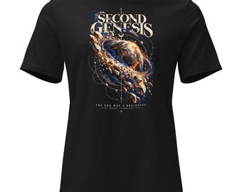 Women's Galaxy Spiral Graphic T-Shirt: Second Genesis Relaxed Fit Space Art