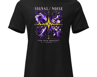 Women's Sound Wave Graphic T-Shirt: Signal Noise Relaxed Fit Waveform Art