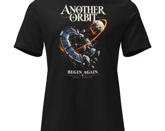 Women's Planet Orbit Graphic T-Shirt: Another Orbit Relaxed Fit Space Art