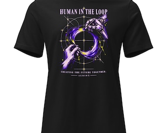 Women's Human and Robot Hand Graphic T-Shirt: Human in the Loop Relaxed Fit