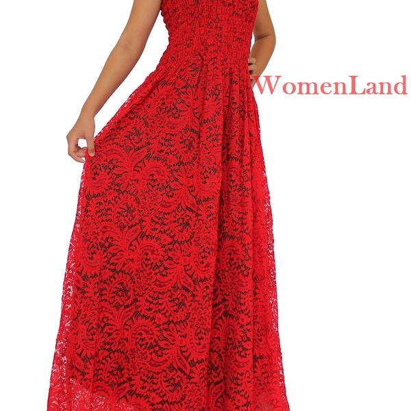 WomenLand: Women Plus Size RED Lace Clothing Bridal Wedding Cocktail Party Bridesmaids Long Maxi Prom Elegant Gown Dress XL 1X 2X 3X 4X