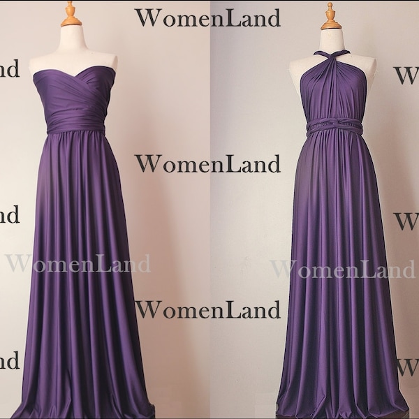 Infinity Wrapping Convertible Bridesmaid Dress Eggplant Custom Handmade Floor Length Evening Gown Tailor Made Woman Long Dresses