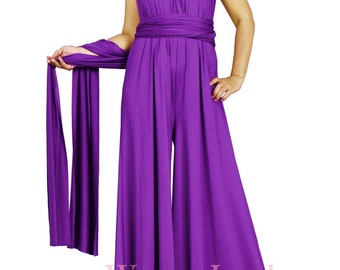 WomenLand ~ Infinity Jumpsuit Convertible Top Custom Handmade Floor Length Wide A Line Pant Dress Multi Wrap Bridesmaids Versatile Jumpsuits