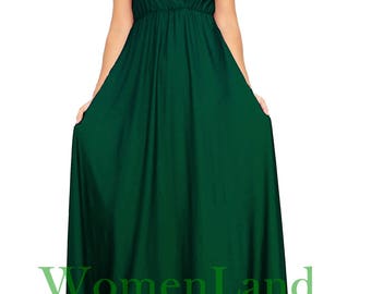 WomenLand : Custom Handmade Deep V Neck Sexy Evening Gown Cocktail Party Elegant Woman Maxi Wedding Bridesmaids Bespoke Forest Green Dresses