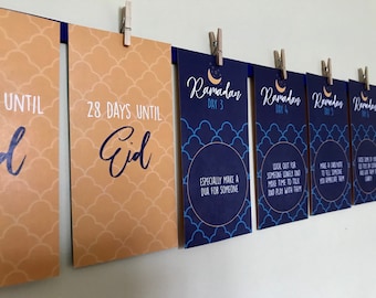 DIY Ramadan 30 Good Deed Cards (Blue/Gold)