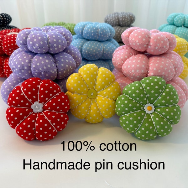 Handmade Flower Pin Cushion, 3 different sizes, Sewing, Quilting, 100% Cotton, many patterns available